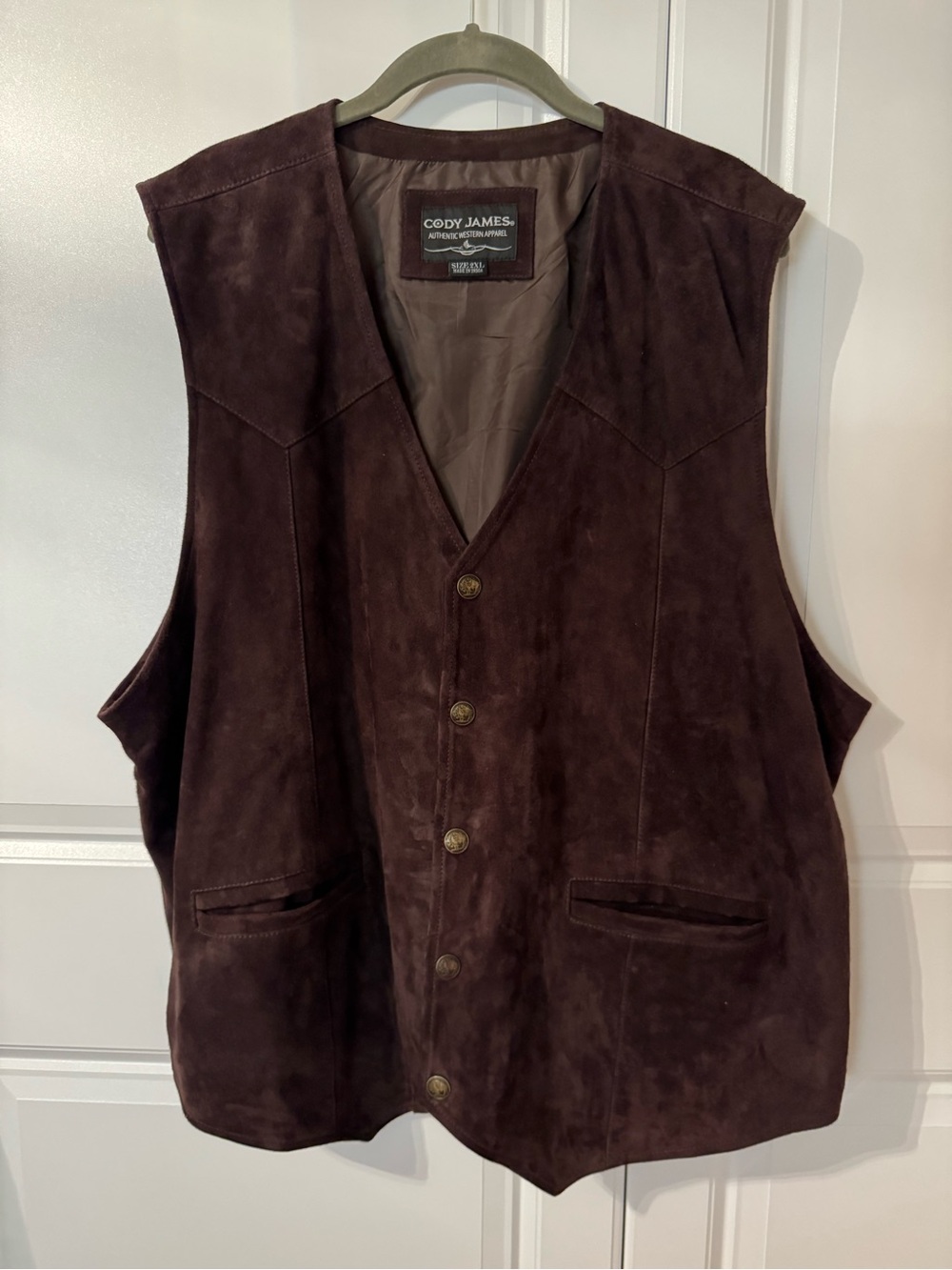 Cody James Men's Brown Suede Leather Button-Front Vest Sz 2XL